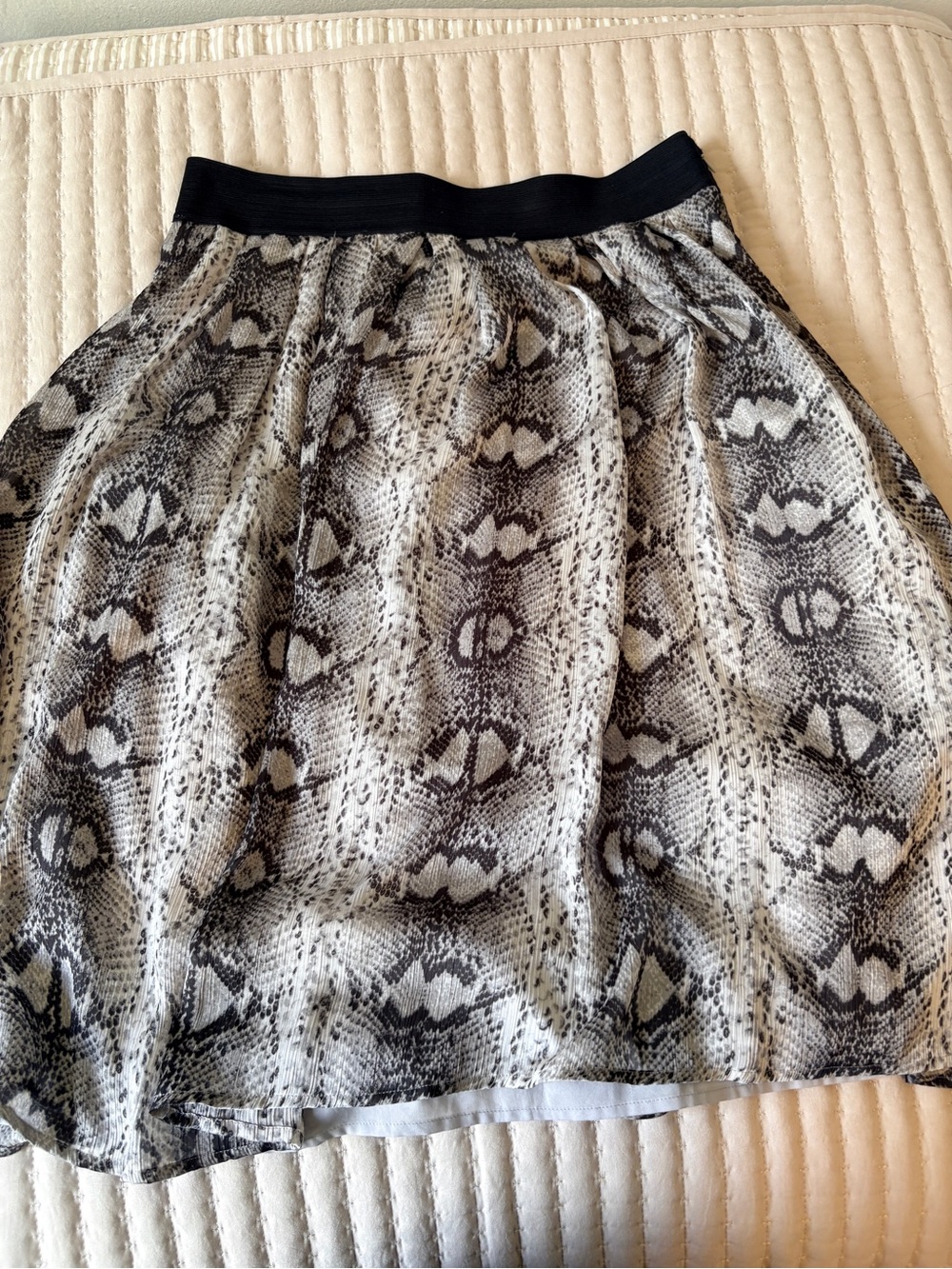 White House Black Market Black and White Snake-Print Skater Skirt